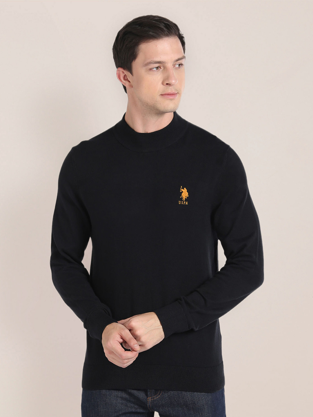 U.S. Polo Assn. Embroidered Brand Logo Turtle Neck Long Sleeves  Pullover