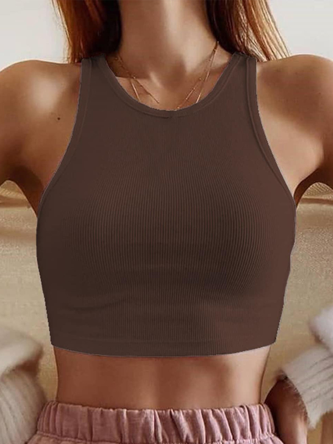 LULU & SKY Round Neck Sleeveless Fitted Crop Top