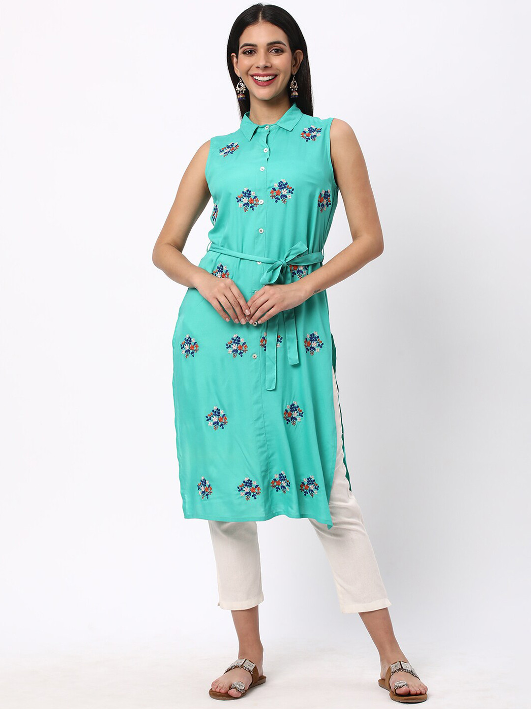 R&B Floral Printed Shirt Collar Pathani Kurta