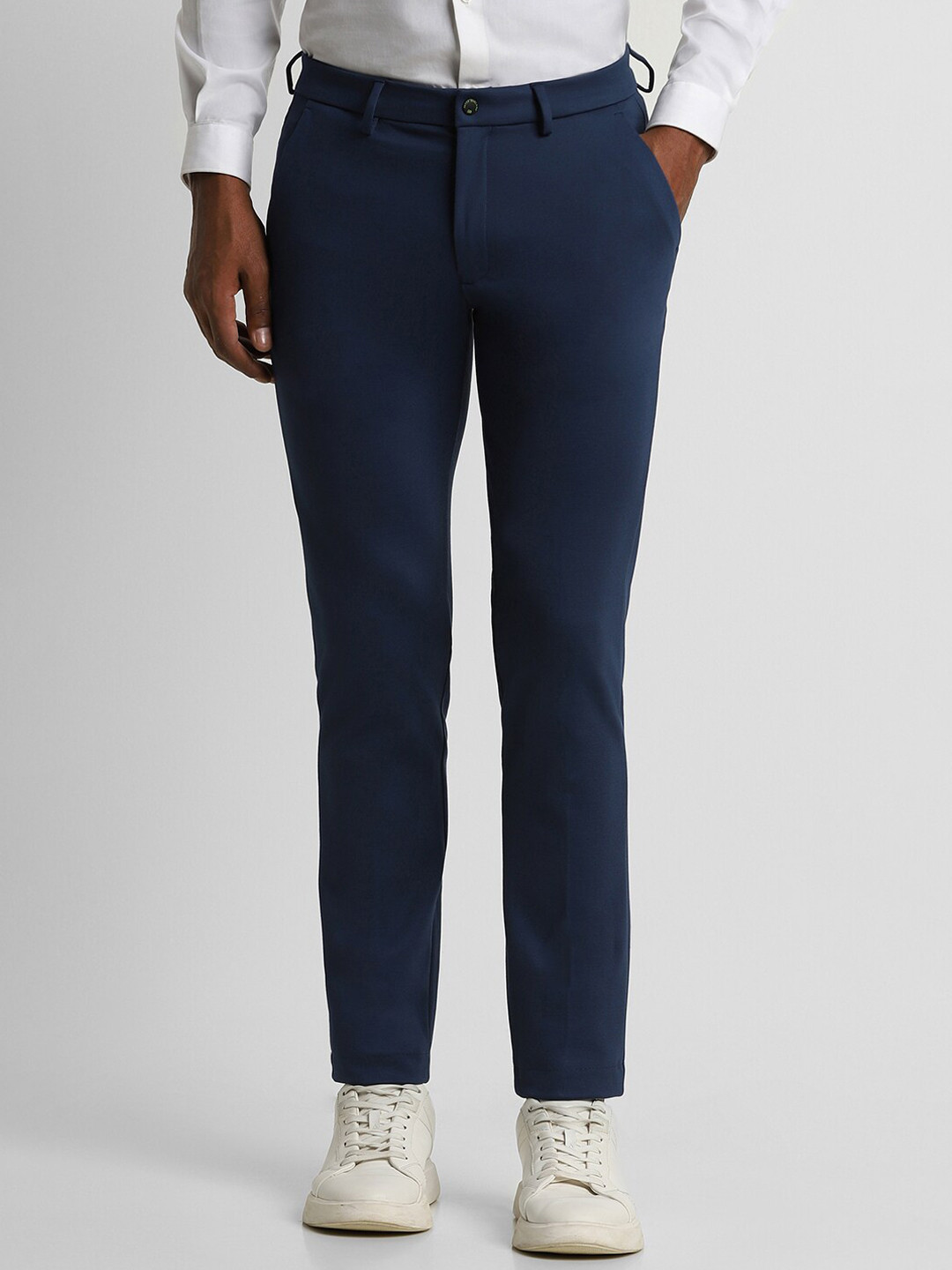 Peter England Men Plain Flat-Front Slim Fit Formal Trouser