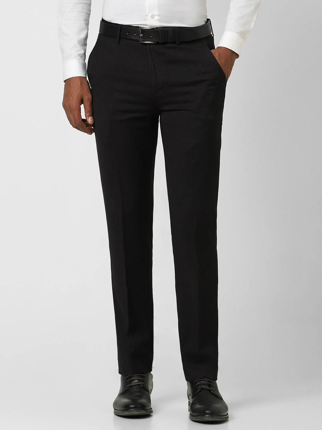 Peter England Elite Men Plain Flat-Front Slim Fit Formal Trouser