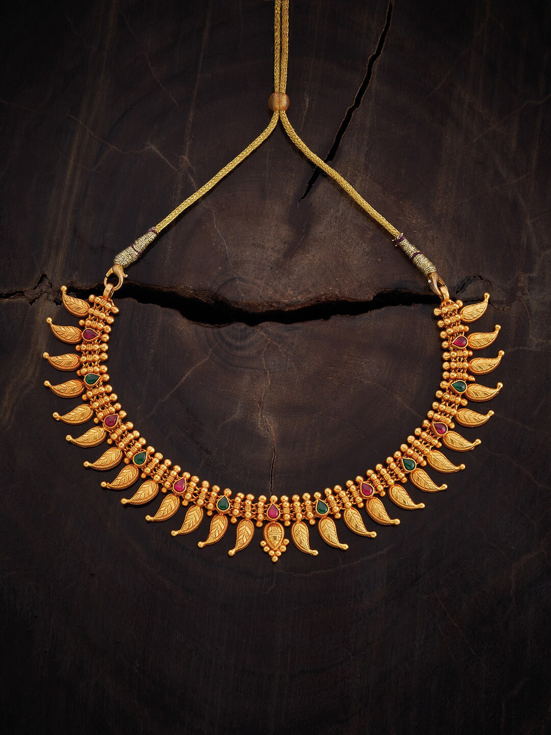 Kushal's Fashion Jewellery Embellished Bridal Gold Plated 92.5 Silver Stone Necklace