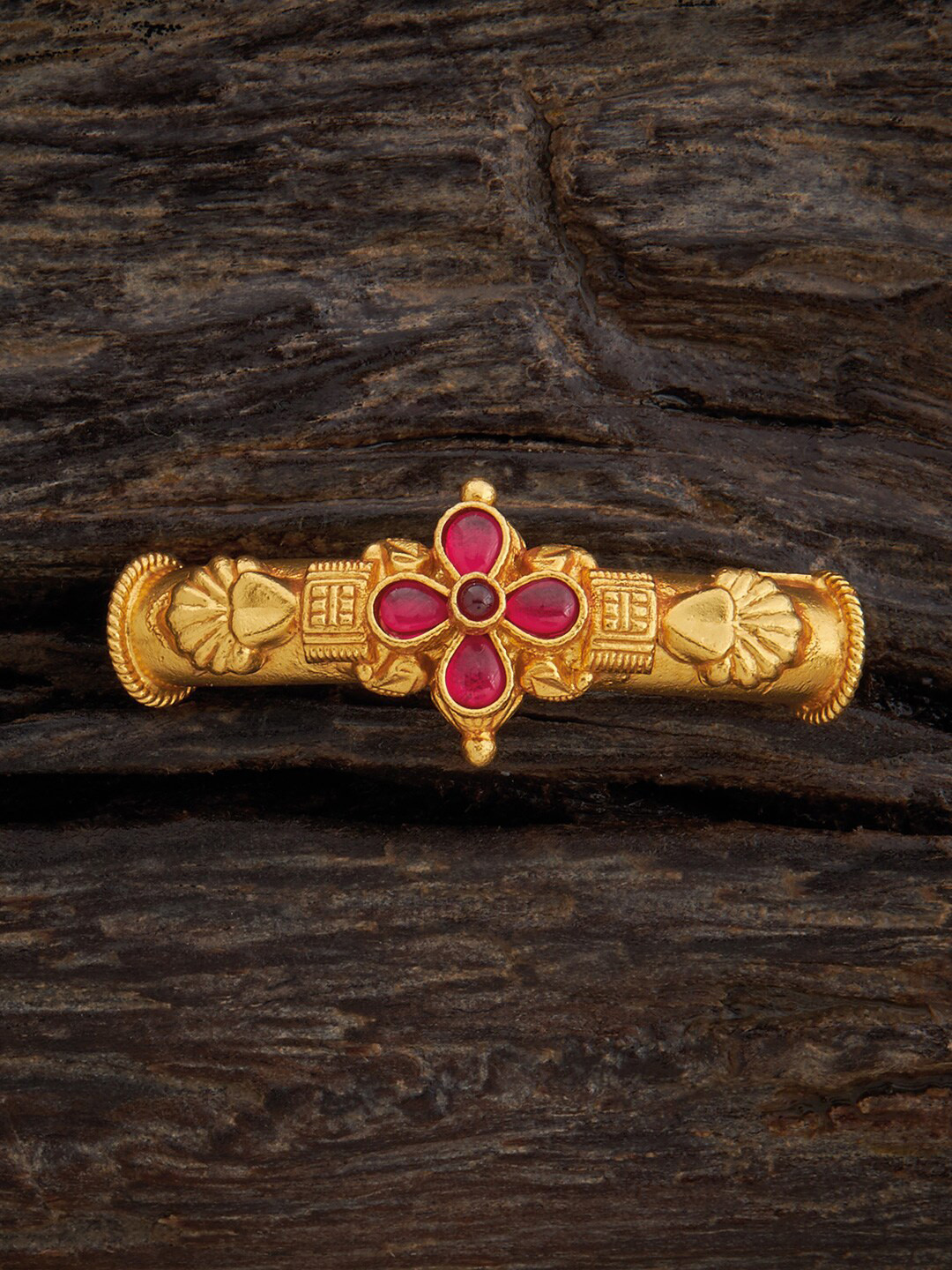 Kushal's Fashion Jewellery Embellished Bridal 92.5 Silver Ruby Temple Bangle Pendant