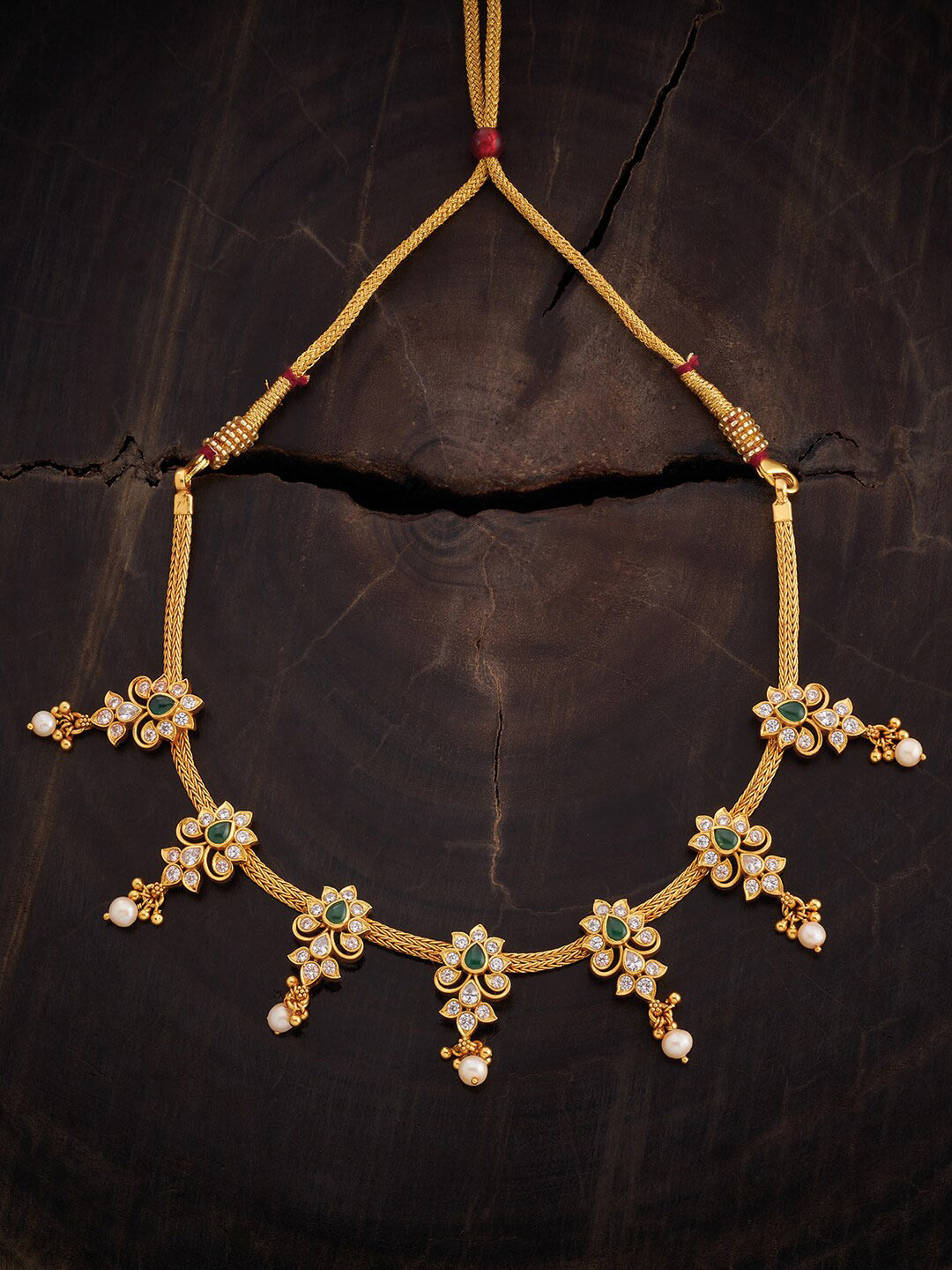 Kushal's Fashion Jewellery Embellished Bridal Gold-Plated Pure Silver Temple Necklace