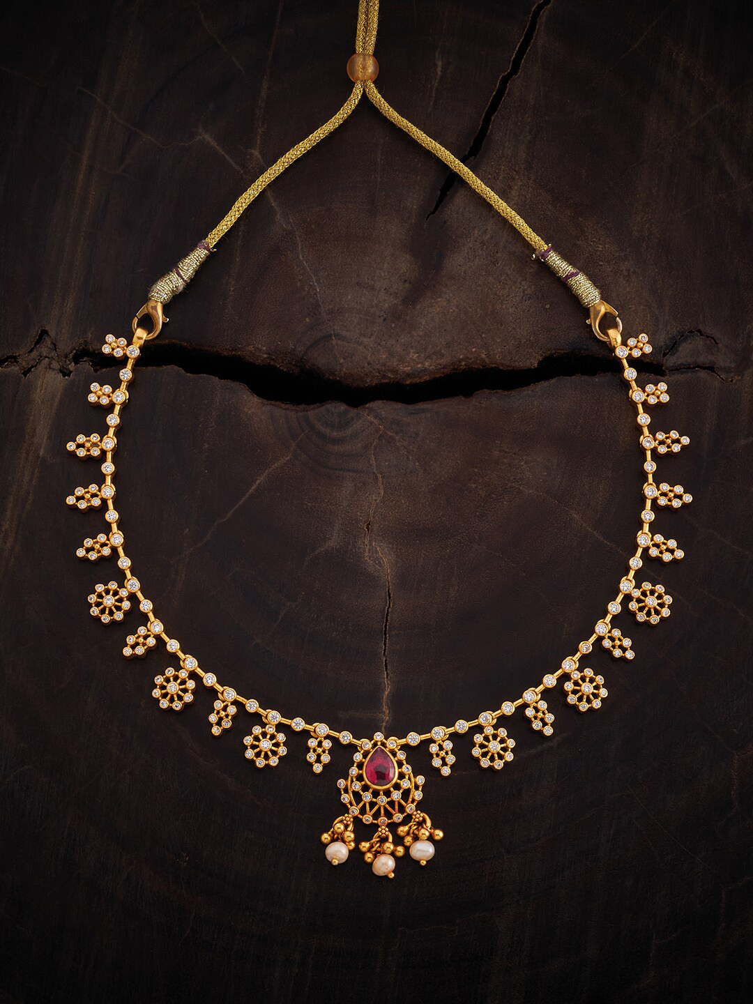 Kushal's Fashion Jewellery 92.5 Pure Silver Gold-Plated Antique Necklace