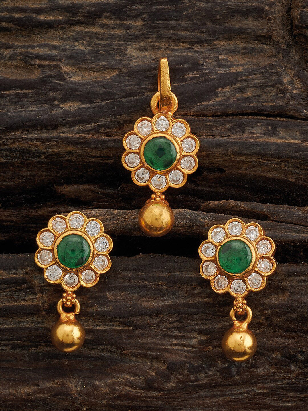 Kushal's Fashion Jewellery Embellished Bridal Gold Plated 92.5 Silver Stone Jewellery Set