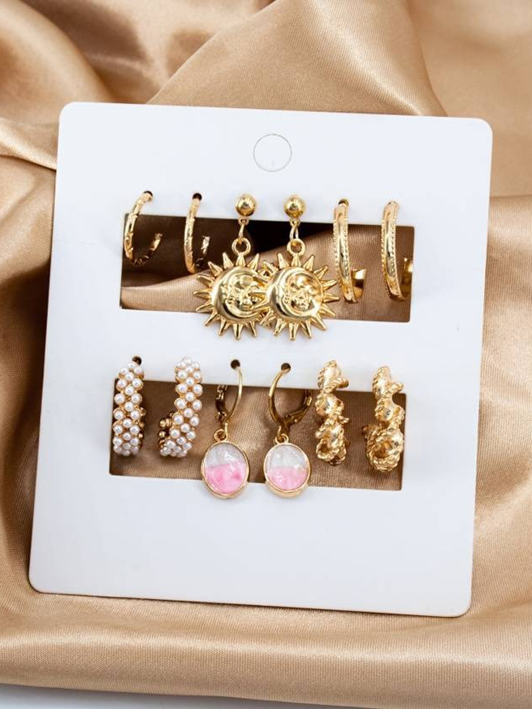 VIEN Set Of 6 Gold Plated Geometric Studs