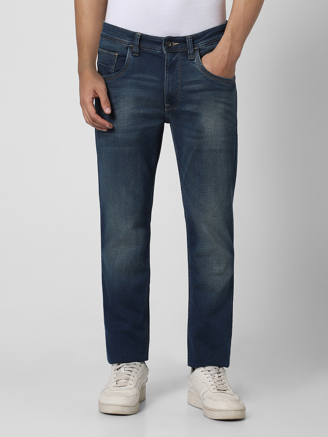 VAN HEUSEN DENIM LABS Men Navy Blue Clean Look Slim Fit Light Fade Stretchable Jeans