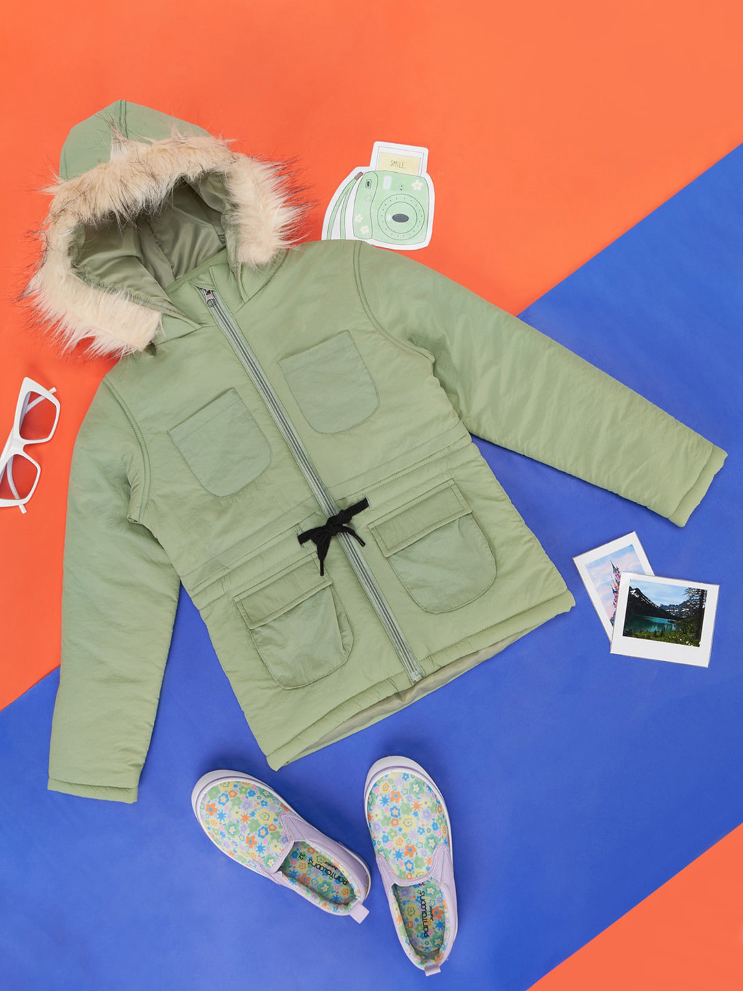 YU by Pantaloons Girls Hooded Faux Fur Trim Bomber Jacket