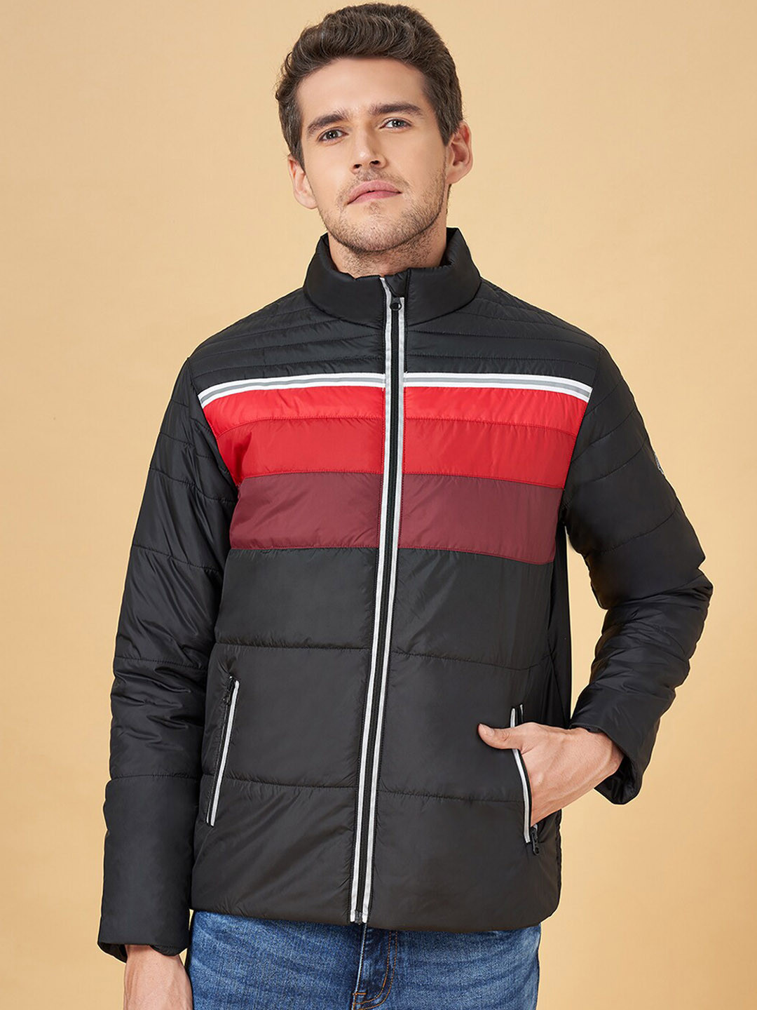 YU by Pantaloons Colorblocked Mock Collar Tailored Jacket