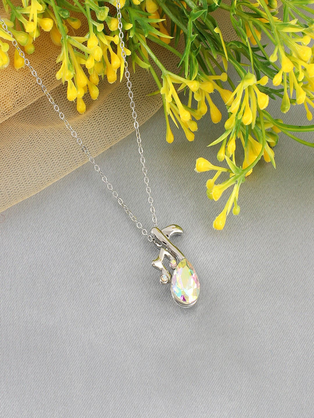 UNIVERSITY TRENDZ Silver-Plated Crystal-Studded Music-Themed Pendant With Chain