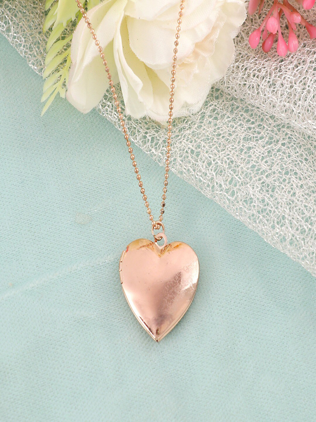 UNIVERSITY TRENDZ Rose Gold-Plated Heart Locket Pendant With Chain