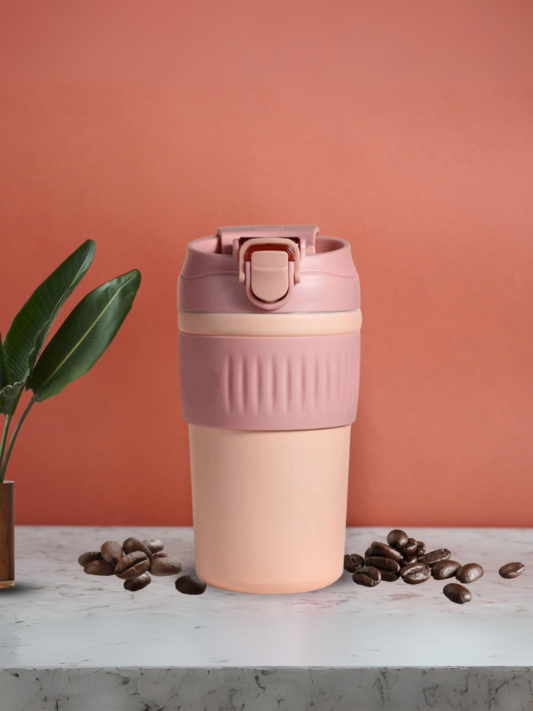 YELONA Tb Drk Vanshi Glazed Ribbed Pink Stainless Steel Dishwasher Safe Mug-480ml