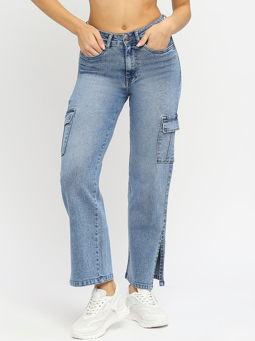 HJ HASASI Women Boyfriend Fit High-Rise Light Fade Acid Wash Stretchable Jeans