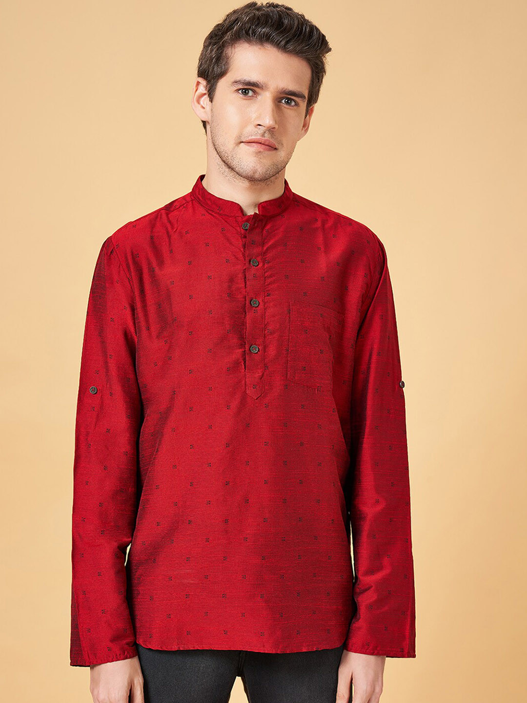 indus route by Pantaloons Printed Cotton Mandarin Collar Short Kurta