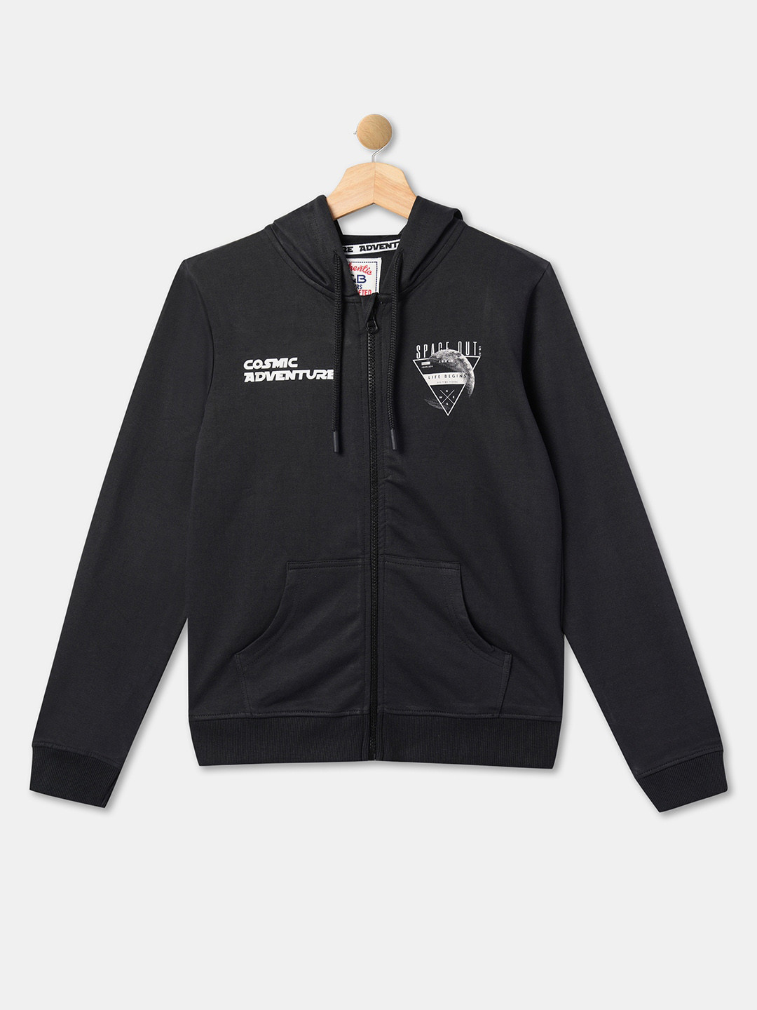 R&B Boys Typography Printed Hooded Cotton Open Front Jacket With Zip Detail