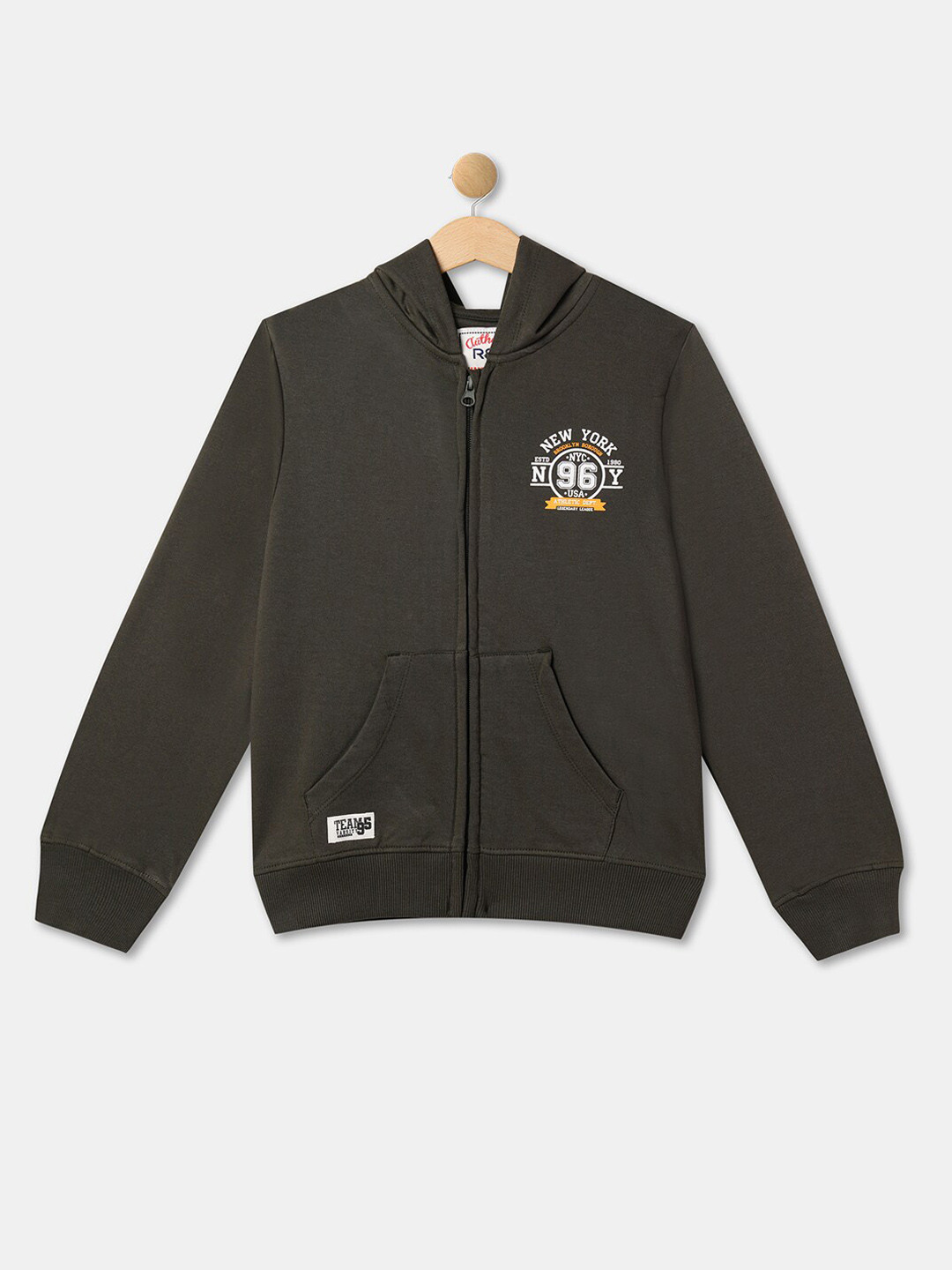 R&B Boys Typography Printed Hooded Cotton Open Front Jacket With Zip Detail