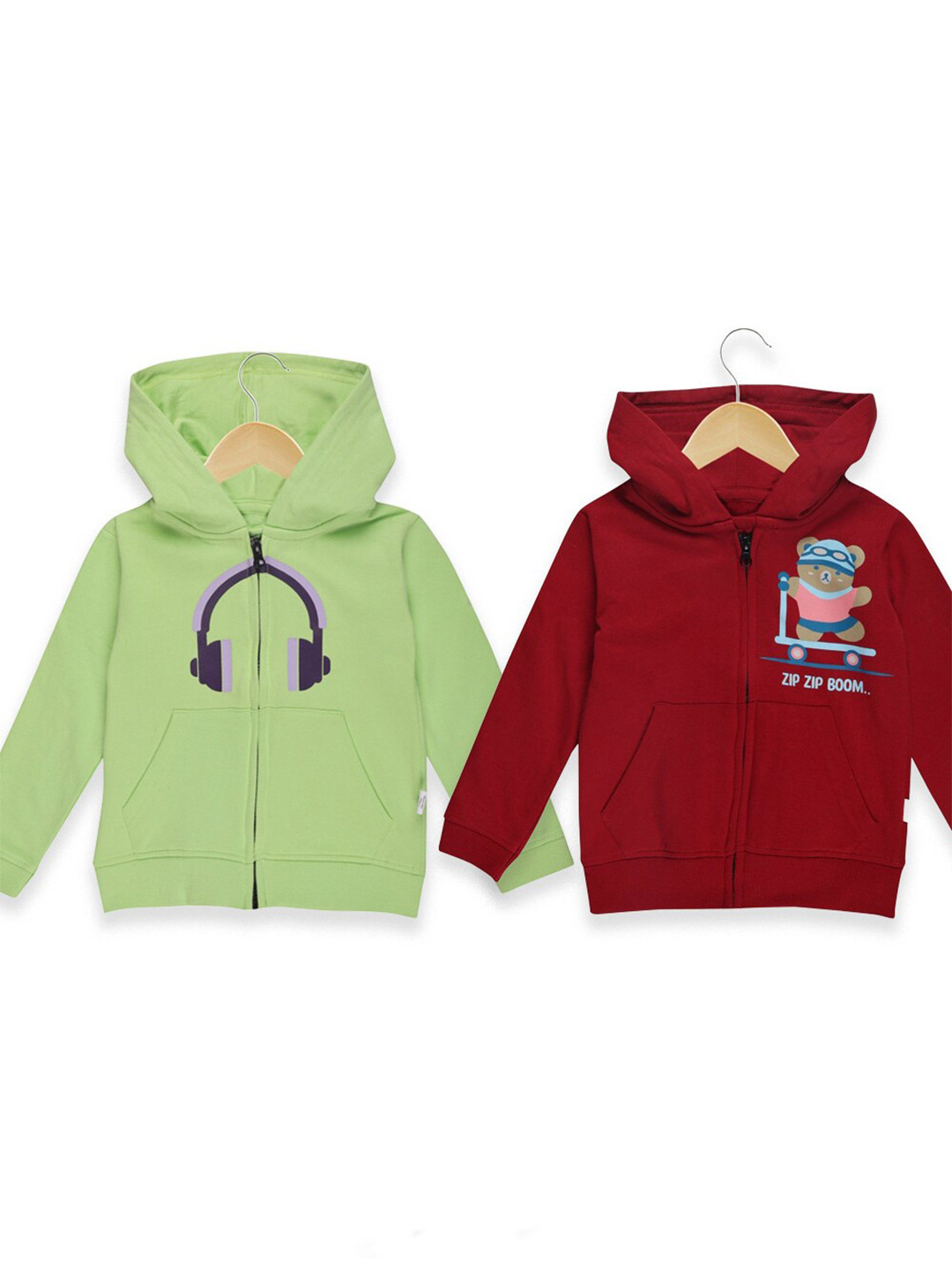 The Mom Store Kids Pack of 2 Graphic Printed Pure Cotton Front Open Sweatshirts