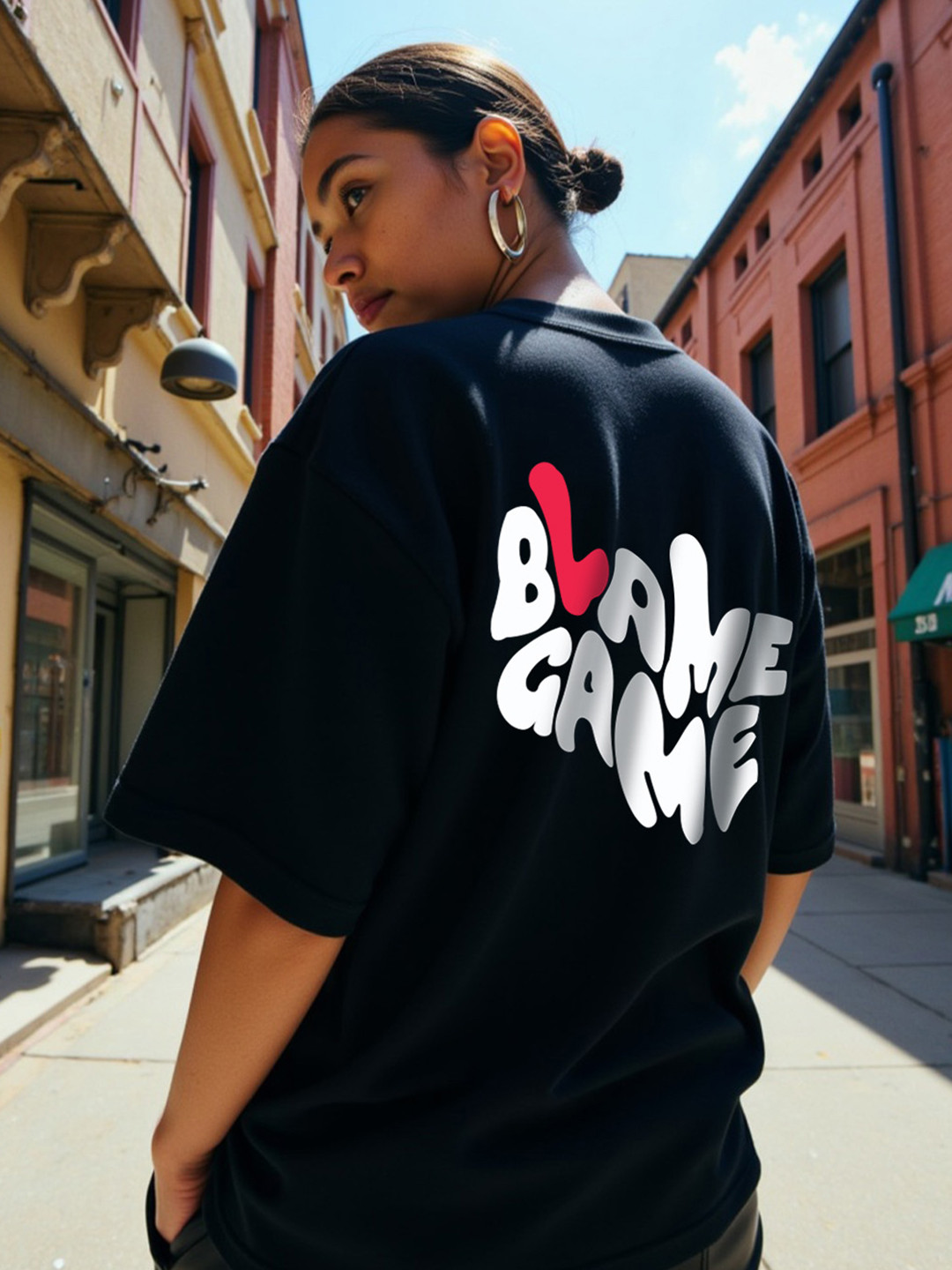 Mad Over Print Blame Game Printed Cotton Oversized T-shirt