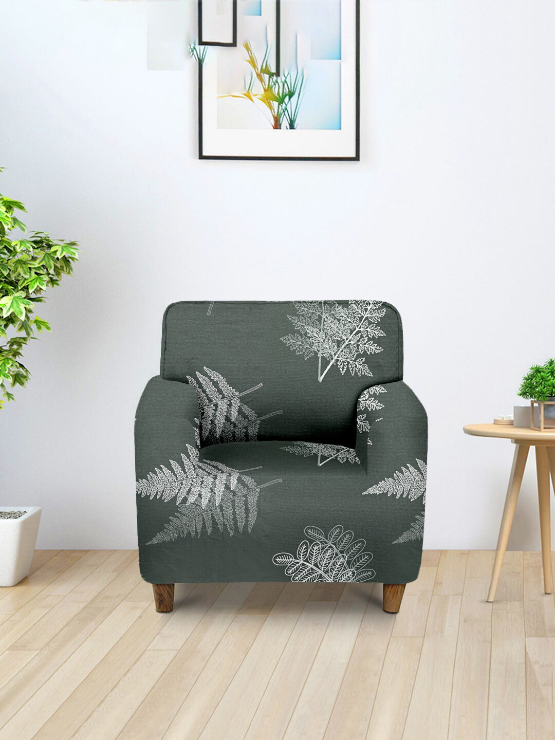 Cortina Grey Printed Stretchable Single Seater Sofa Cover