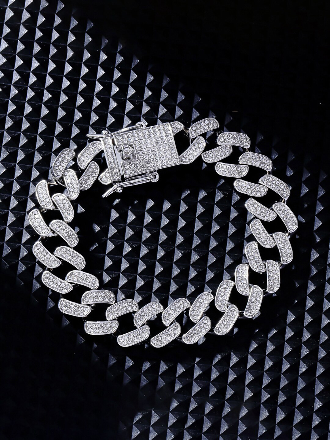 Designs & You Men Silver-Plated American Diamond Link Bracelet