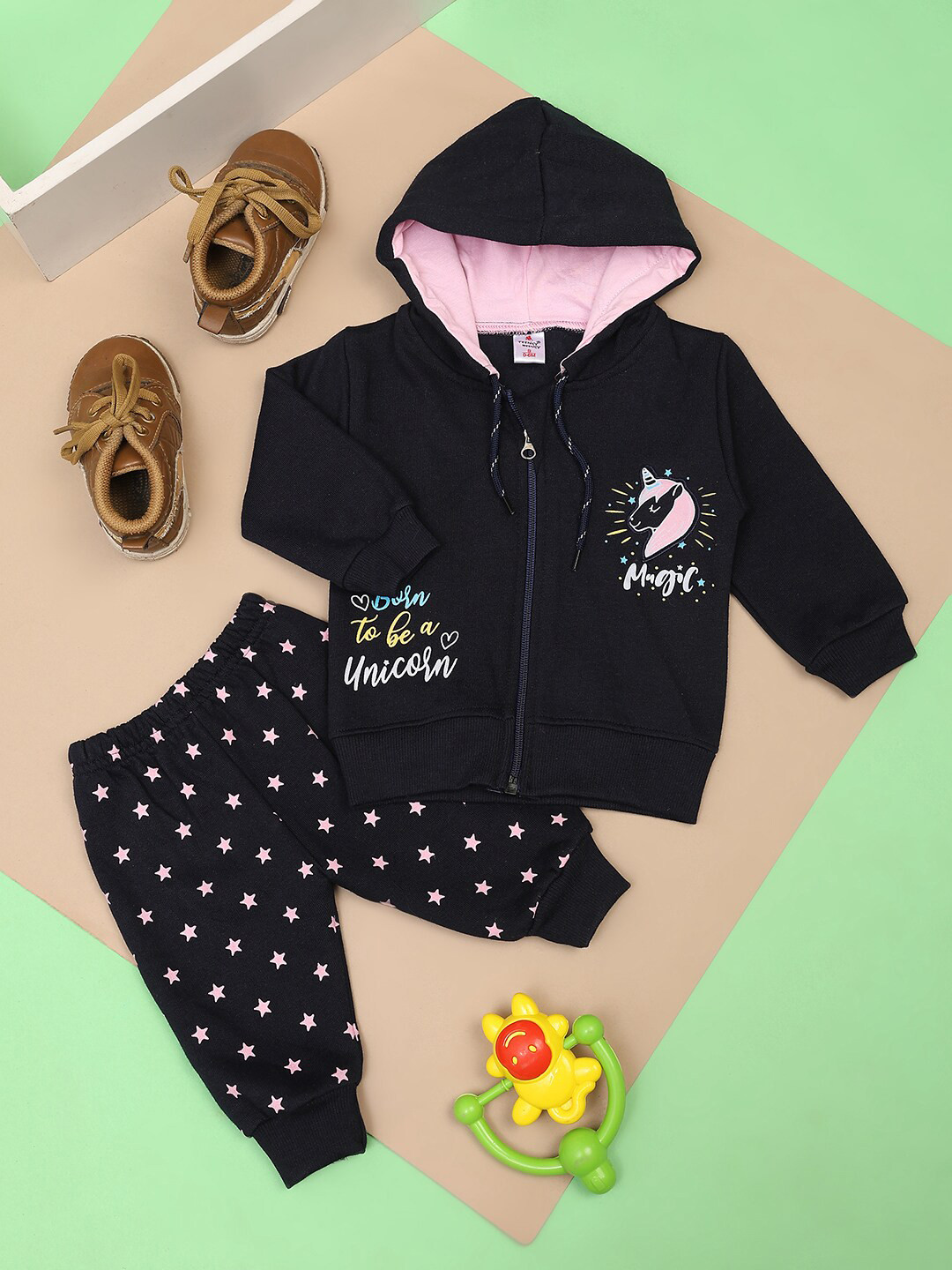 V-Mart Infants Printed Fleece Coat with Trousers