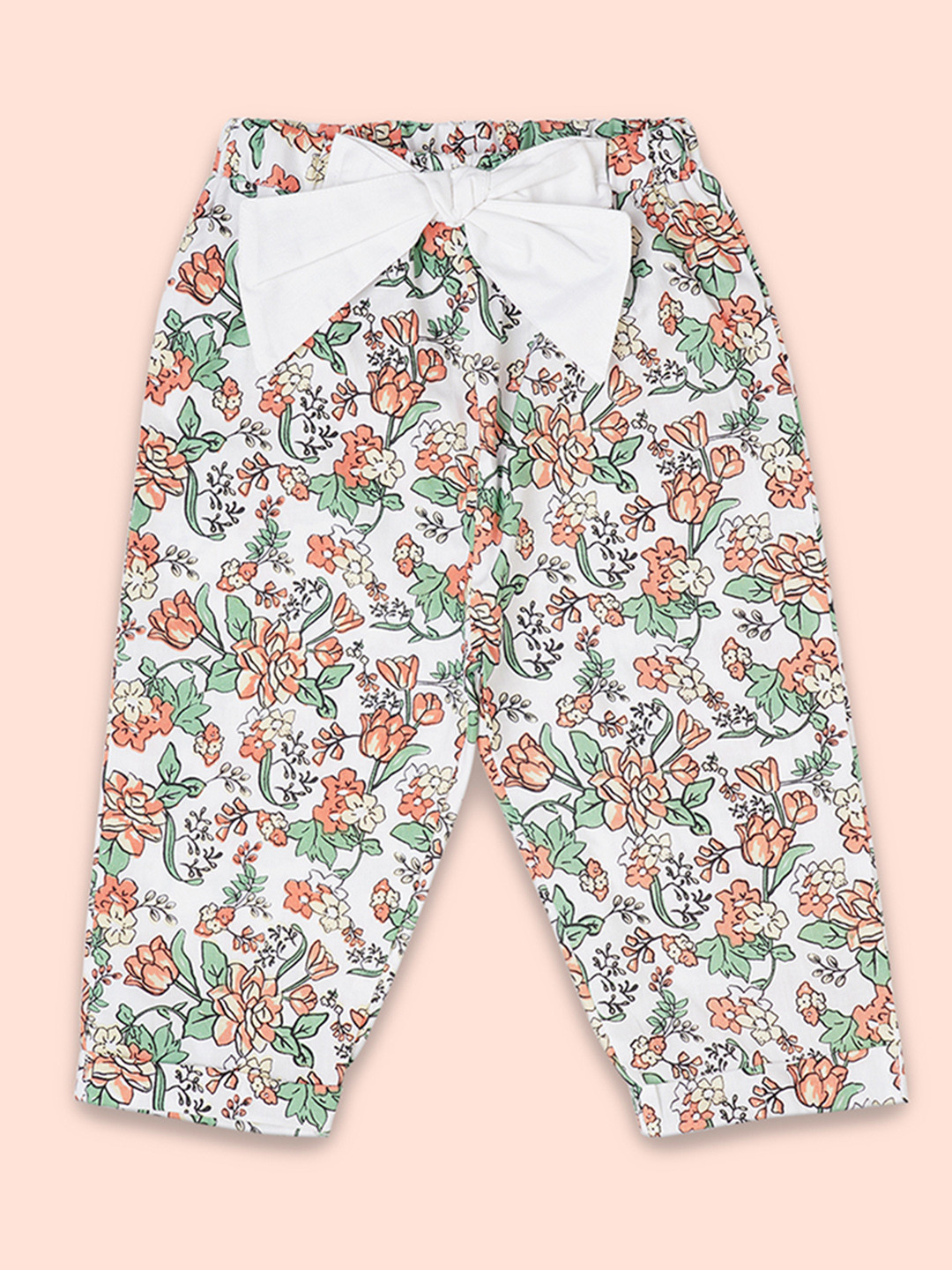 Fancy Fluff Girls Floral Printed Regular Fit Mid-Rise Plain Cotton Regular Trousers