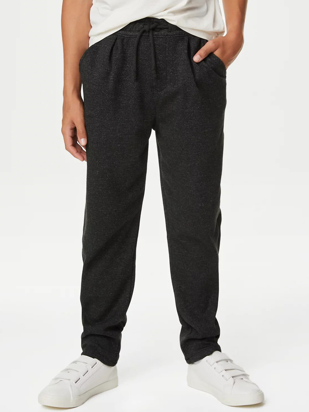 Marks & Spencer Boys Grey Mid-Rise Plain Track Pants
