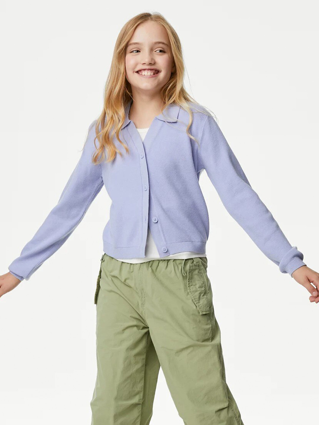 Marks & Spencer Girls Polo Collar Cardigan Sweater