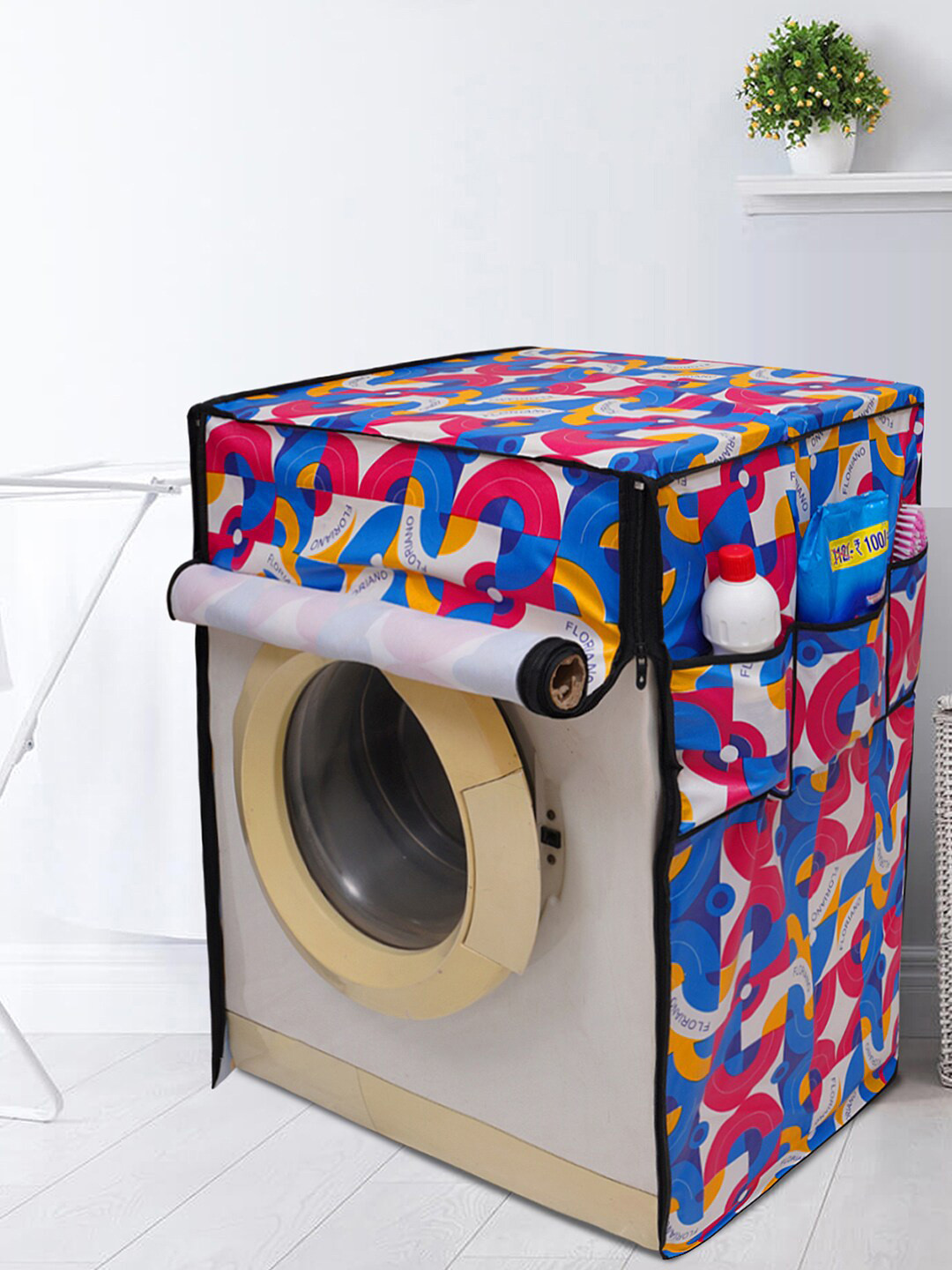 DREAM CARE Blue & Pink Printed Automatic Front Load Washing Machine Cover