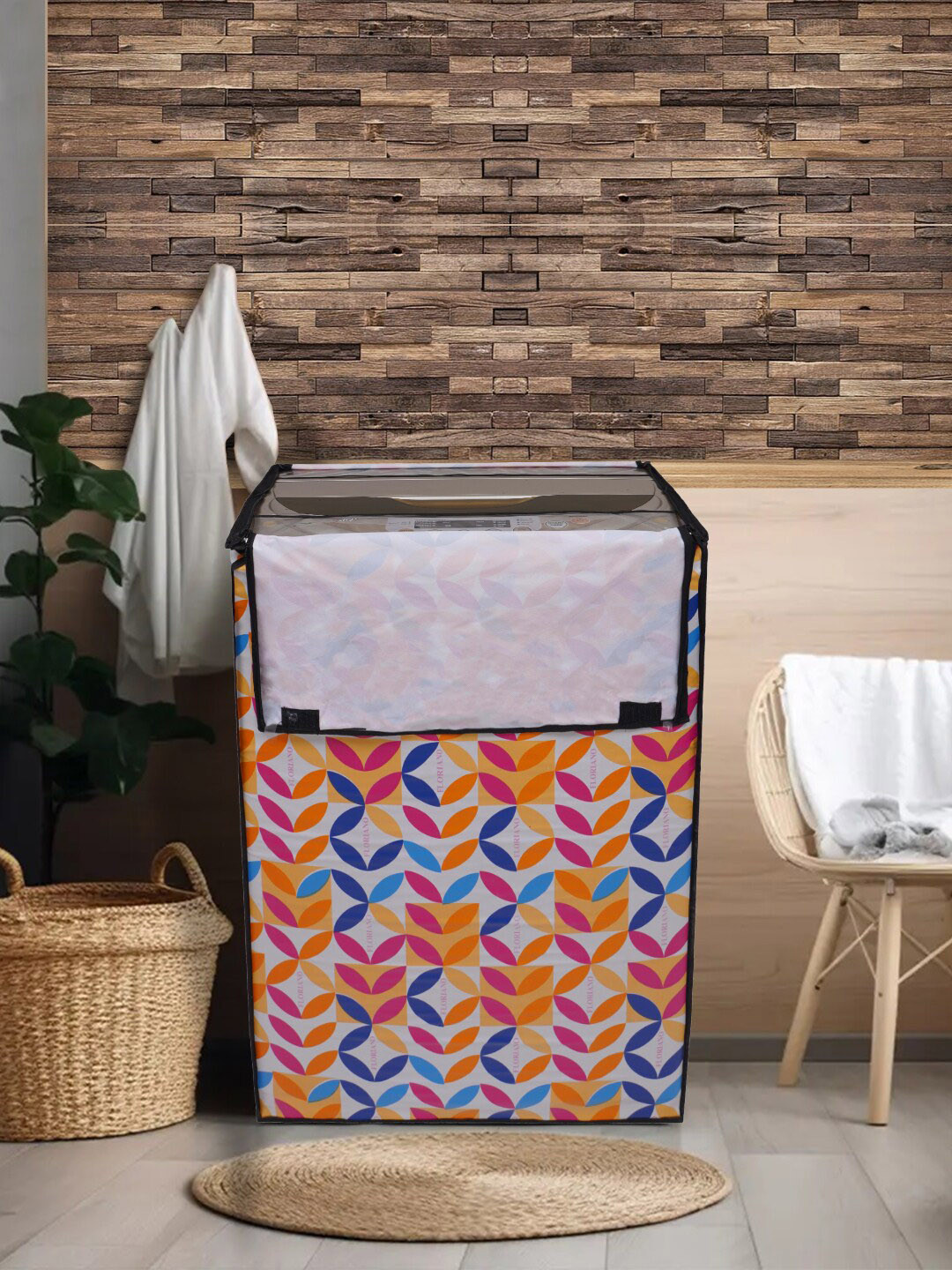 DREAM CARE White & Yellow Printed Waterproof Top Load Washing Machine Cover