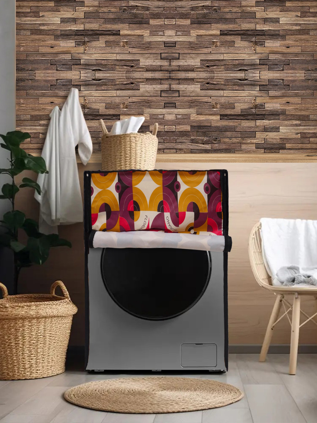 DREAM CARE Cream-Coloured & Purple Printed Washing Machine Cover