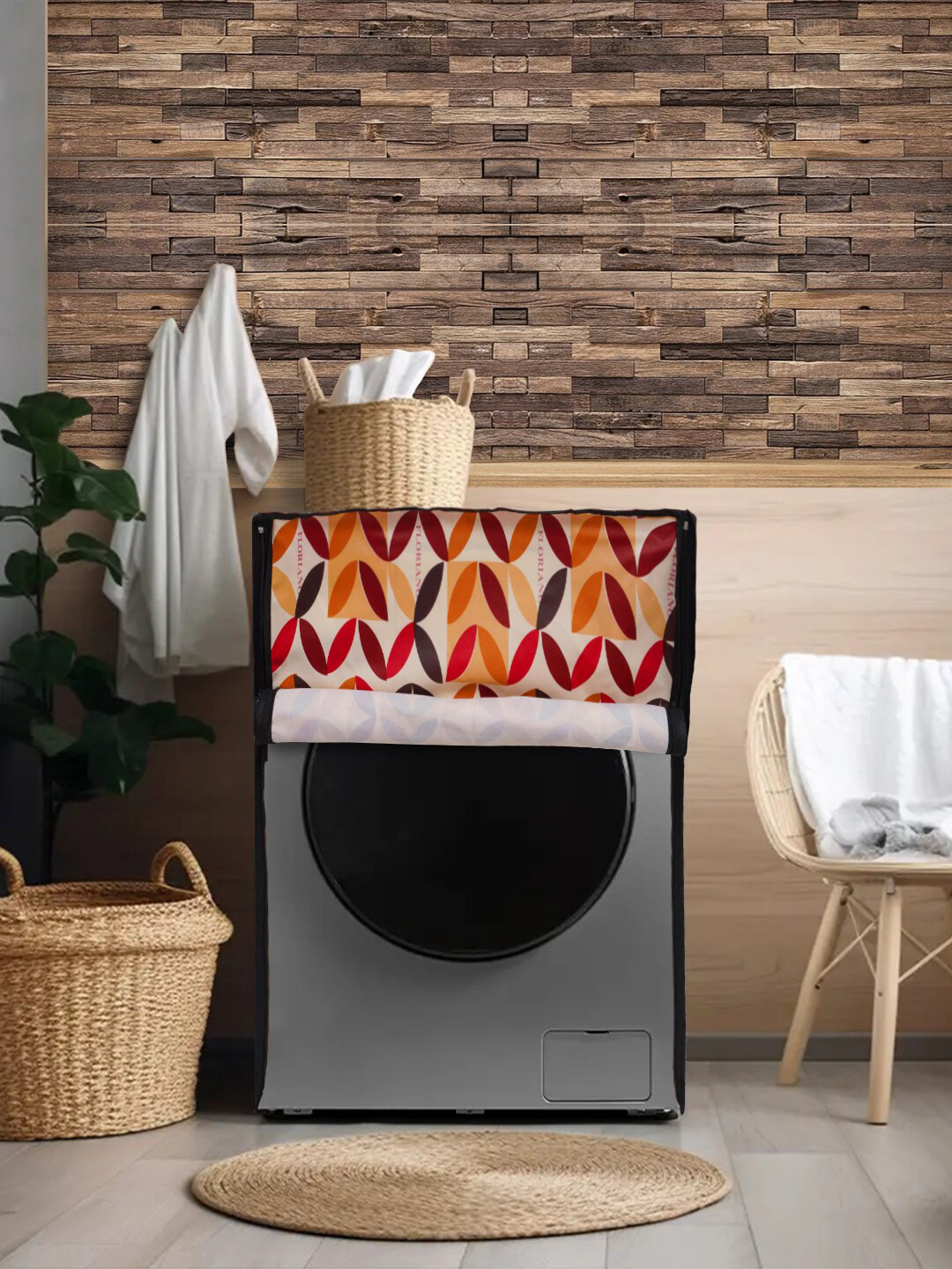 DREAM CARE Coffee Brown & White Printed Washing Machine Cover