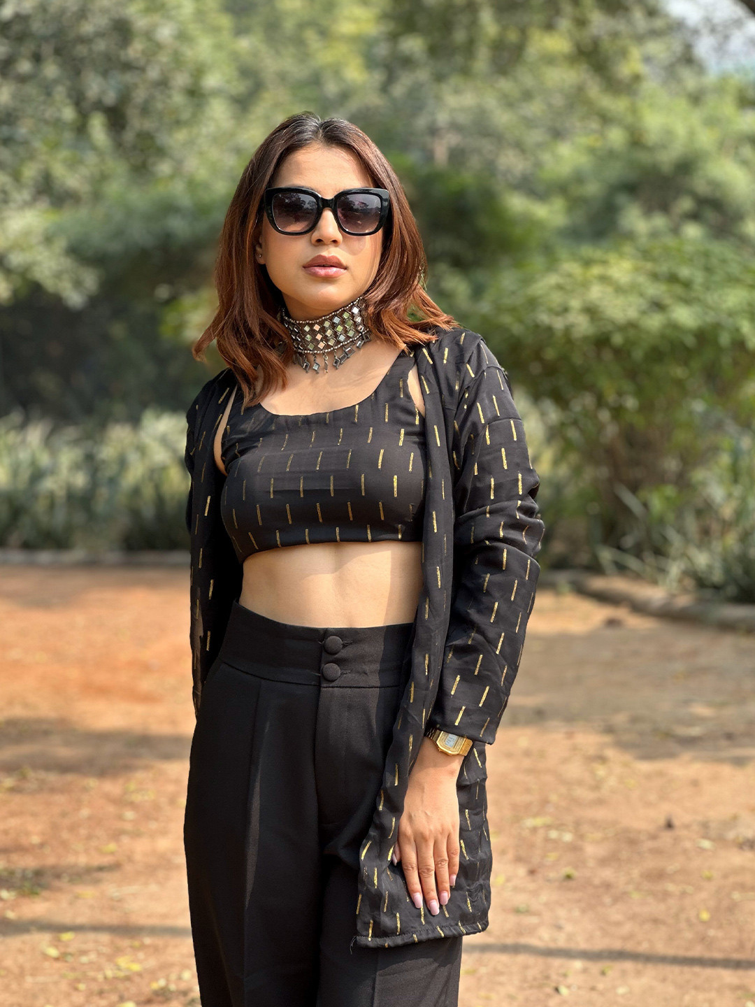 StyleAsh Ethnic Motifs Printed Georgette Top With Shurg & Bag