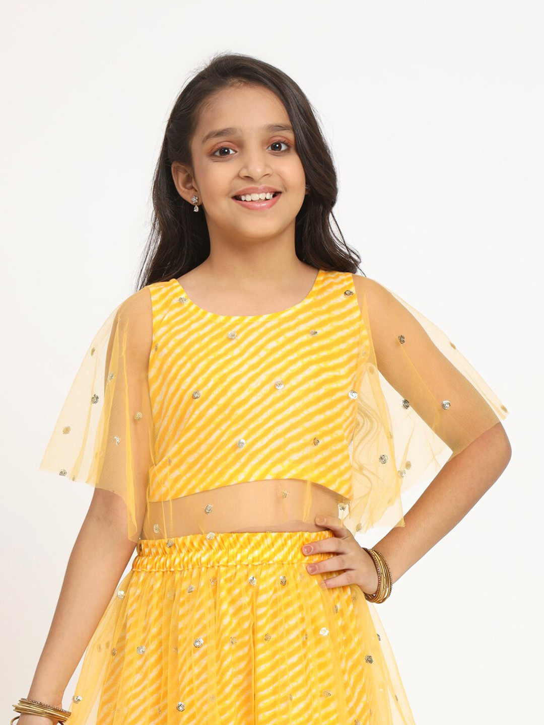 studio rasa Girls Striped Ethnic Cotton Net Crop Top