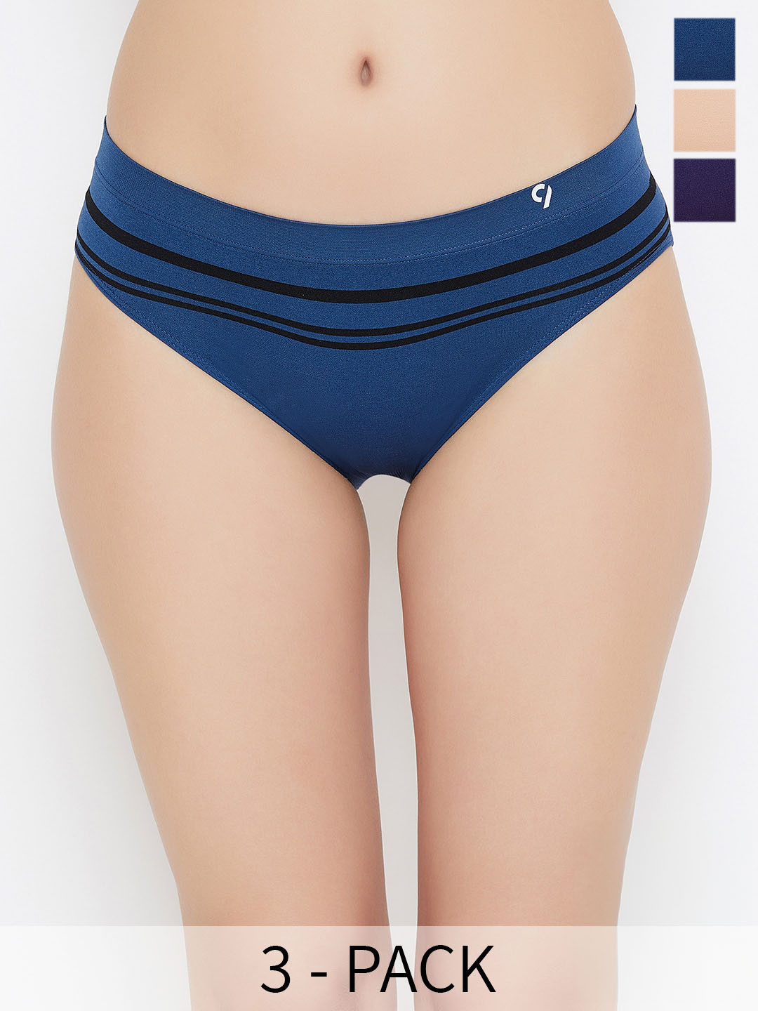 C9 AIRWEAR Pack Of 3 Mid-Rise Striped Seamless Hipster Briefs MZ1117_Pack9