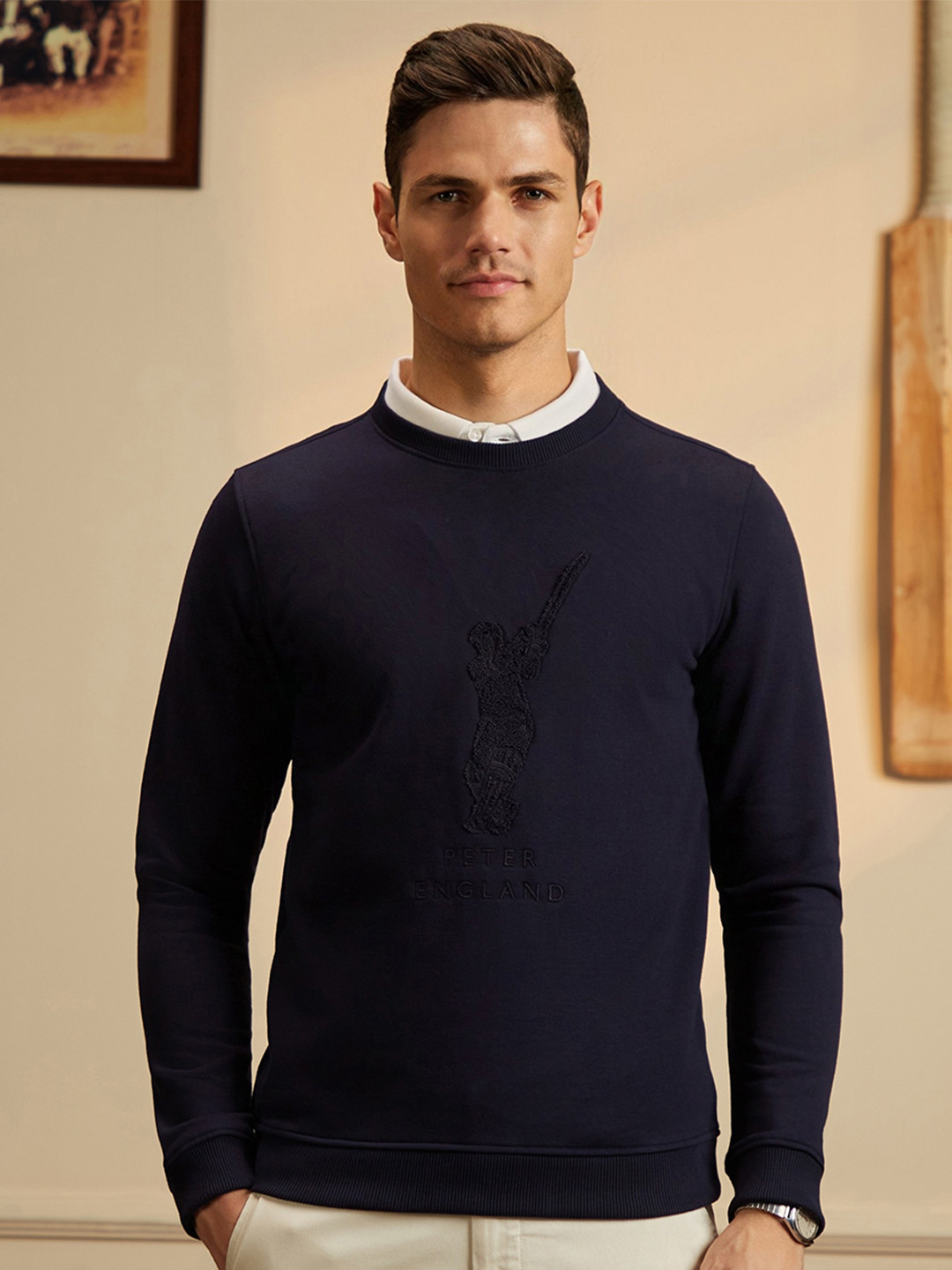 Peter England Casuals Round Neck Cricket Inspired Pullover Sweatshirt