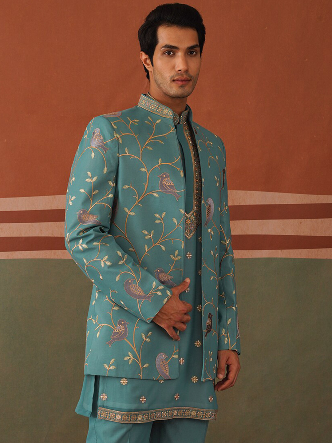 KALPRAAG Floral Embroidered Sherwani Set