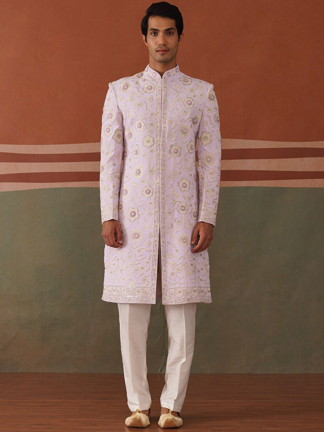 KALPRAAG Floral Embroidered Sherwani Set