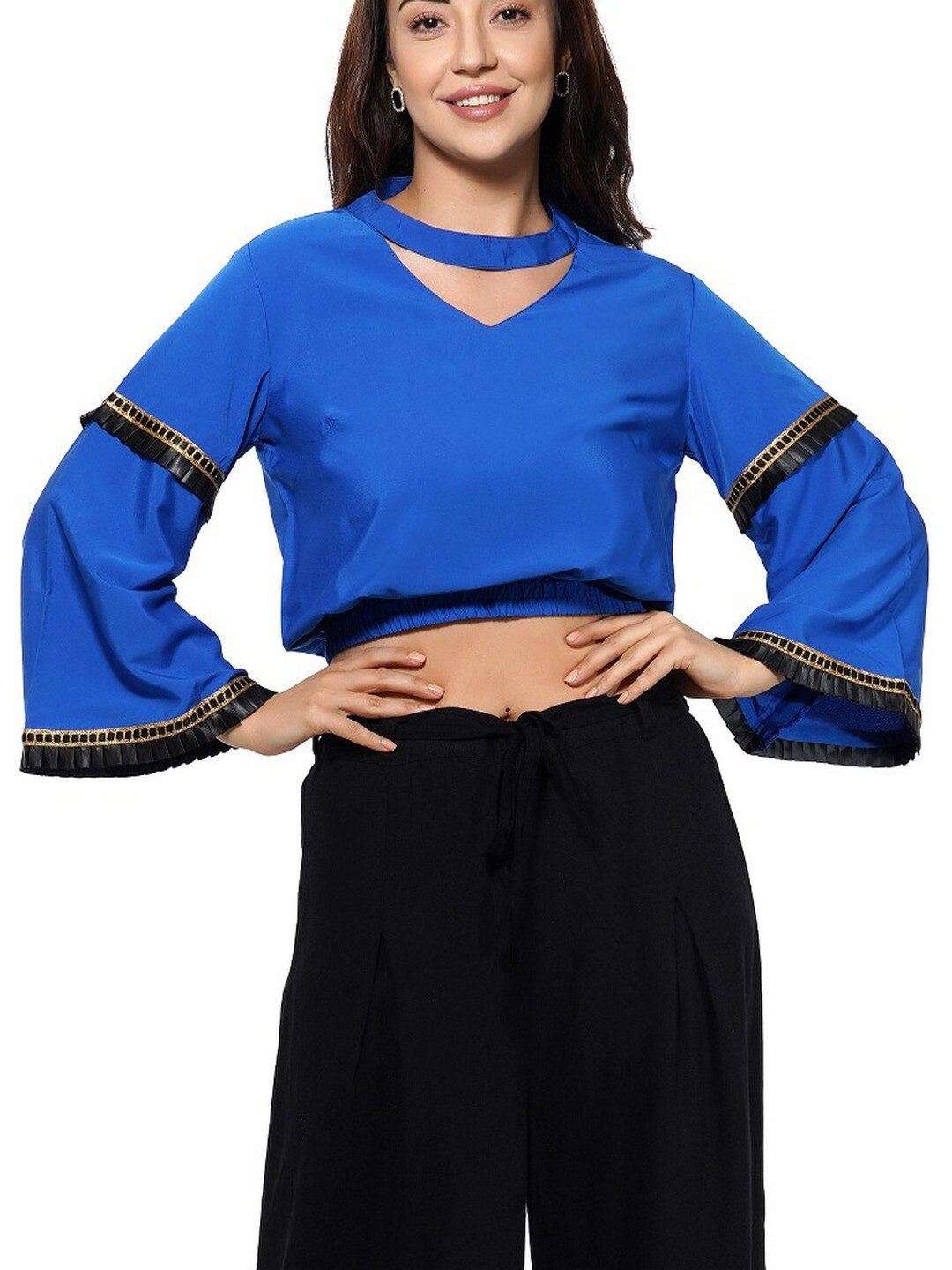 RIVI Bell Sleeves Cut-Outs Crop Top