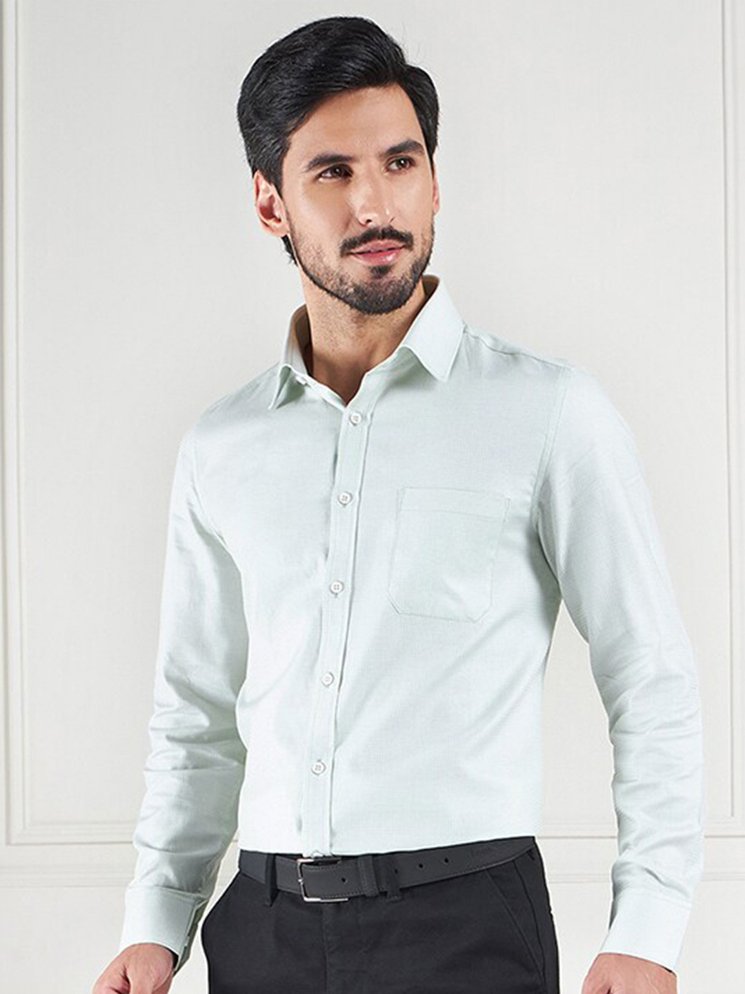 LOUIS STITCH Men Green Comfort Opaque Formal Shirt