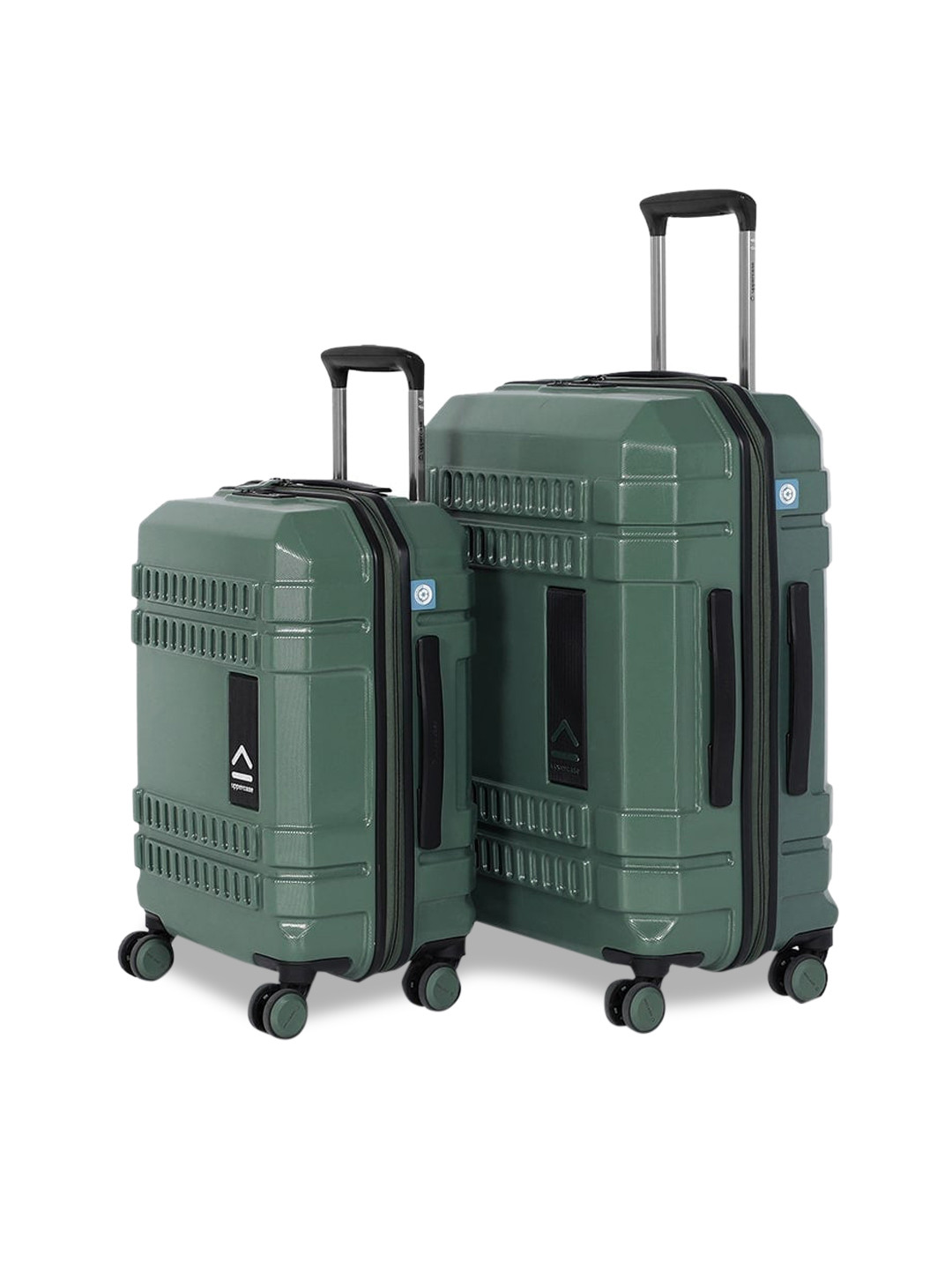 uppercase Set Of 2 Green Textured Hard-Sided Trolley Suitcase