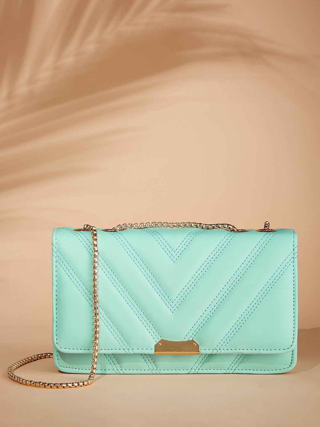 DressBerry Green Structured Quilted Sling Bag