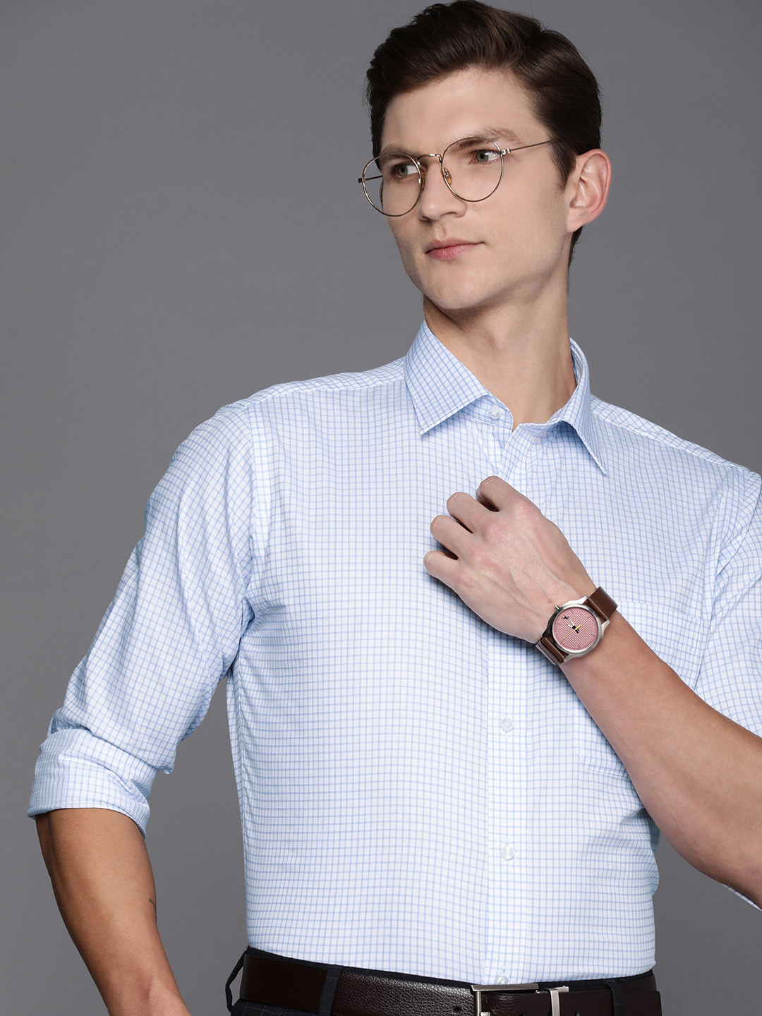 Raymond Men Pure Cotton Slim Fit Micro Checks Formal Shirt