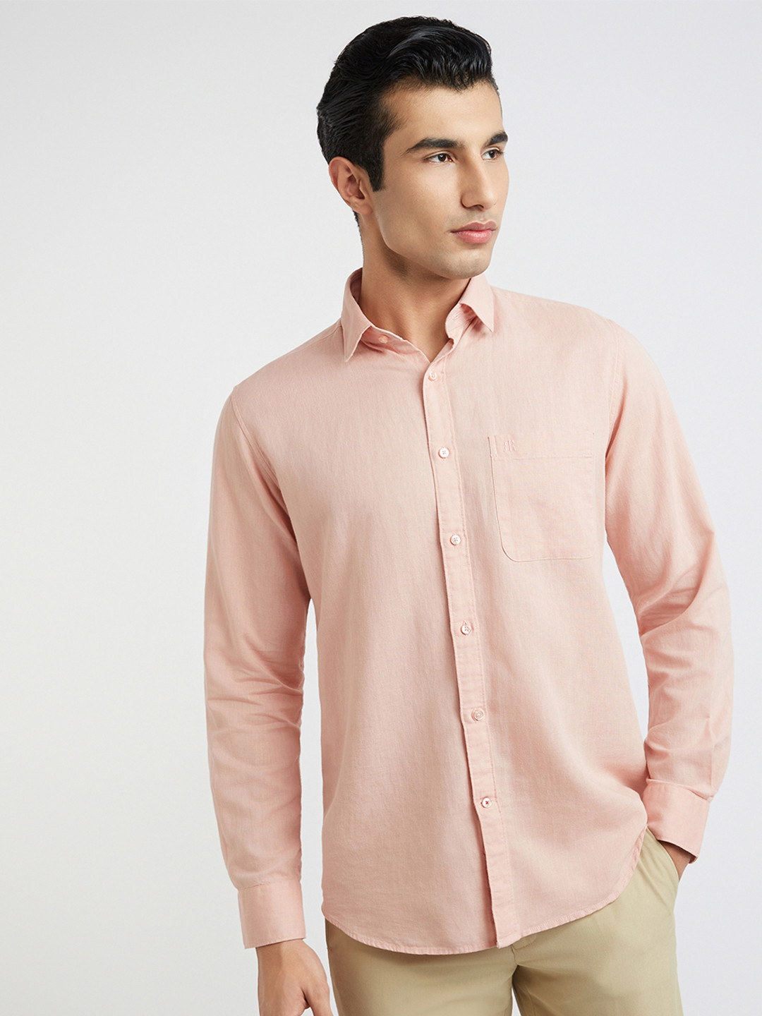 Raymond Cotton Linen Slim Fit Opaque Casual Shirt