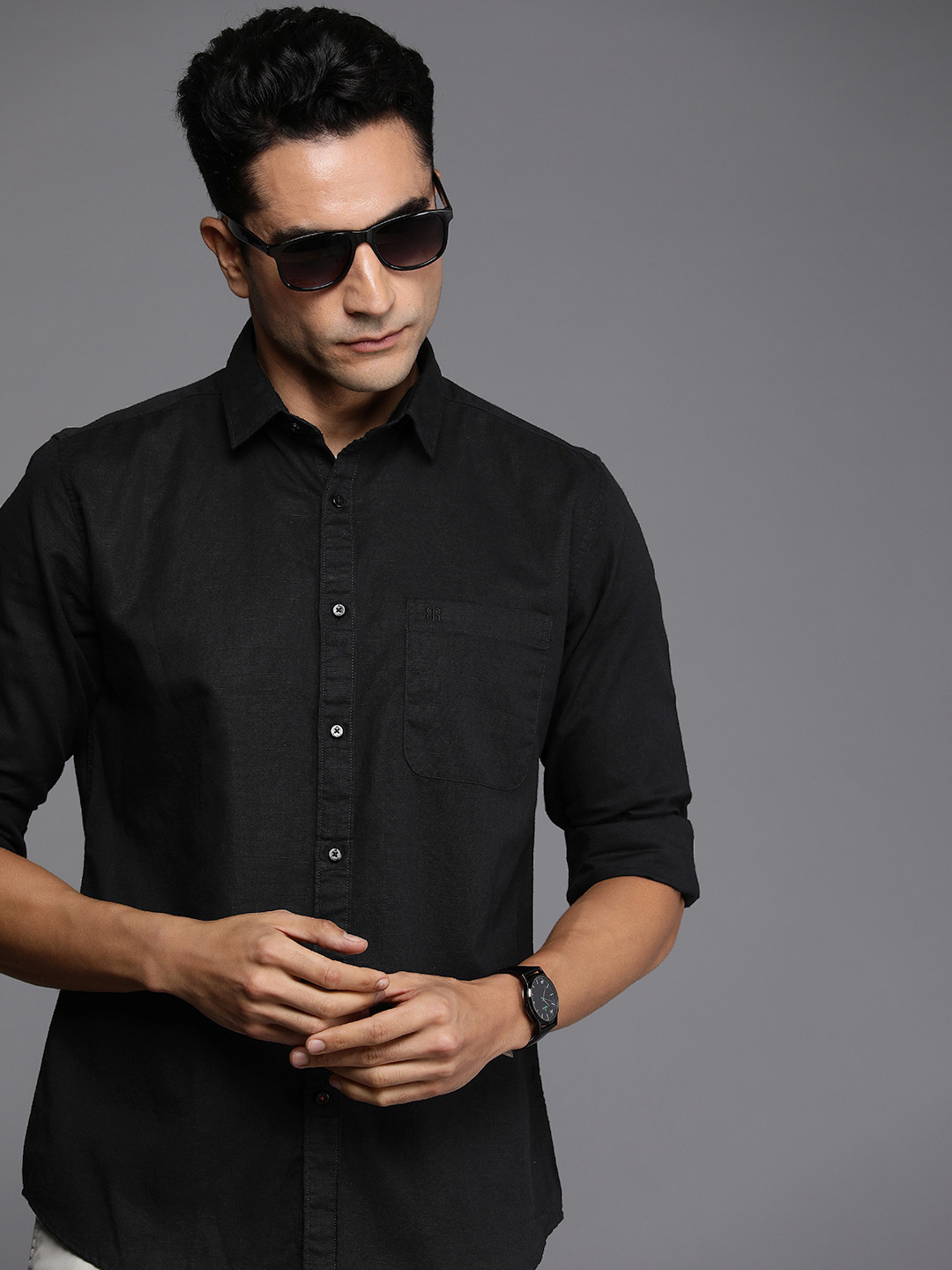 Raymond Solid Slim Fit Cotton Linen Casual Shirt
