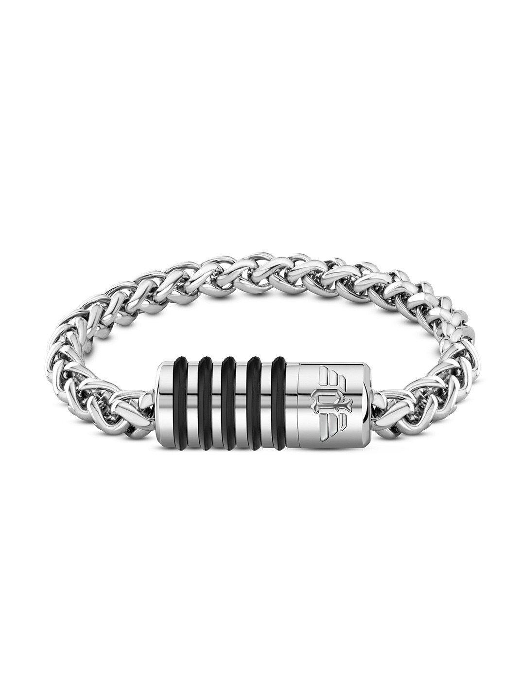 Police Men Antique Stainless Steel Silver-Plated Cuff Bracelet
