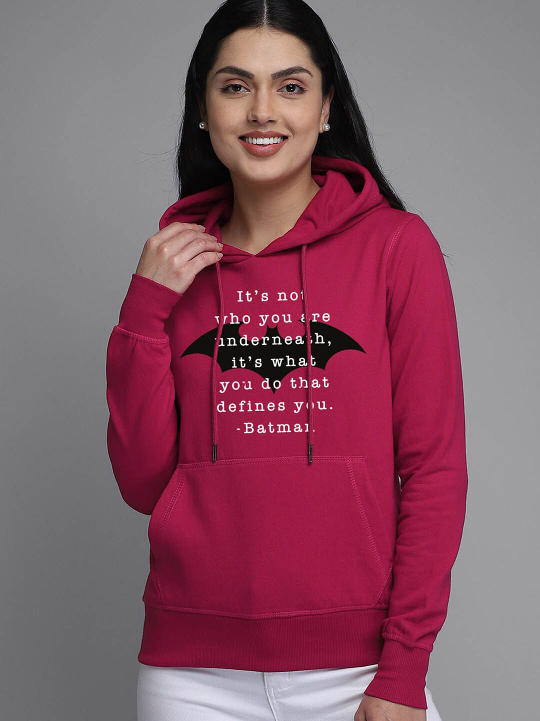 Free Authority Typography Batman Printed Hooded Pullover Sweatshirt