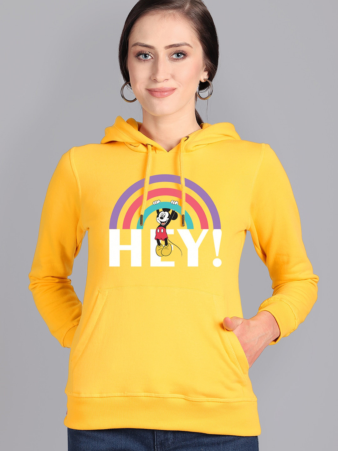 Free Authority Mickey Mouse Printed Hooded Pullover Sweatshirt