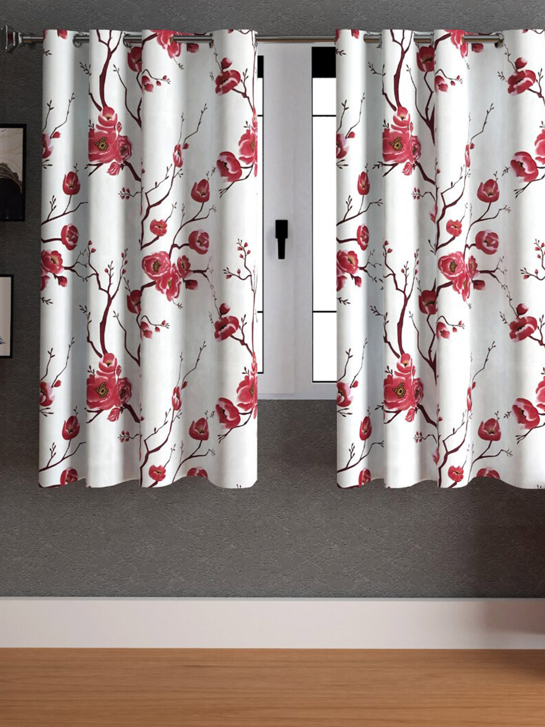 Urban Magic White & Red Floral Window Curtain